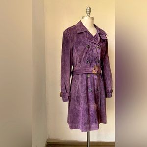 Terry Lewis Classic Vintage Leather Suede Double Breasted Trench Coat M OBO